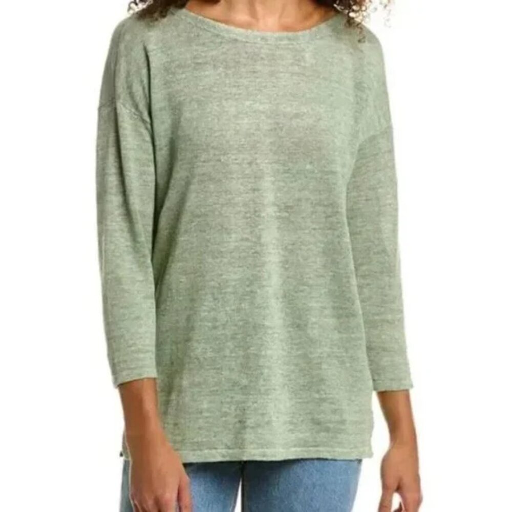 J.McLaughlin Alva Crewneck Sweater 3/4 Sleeve Spring Mossy Green Linen XS